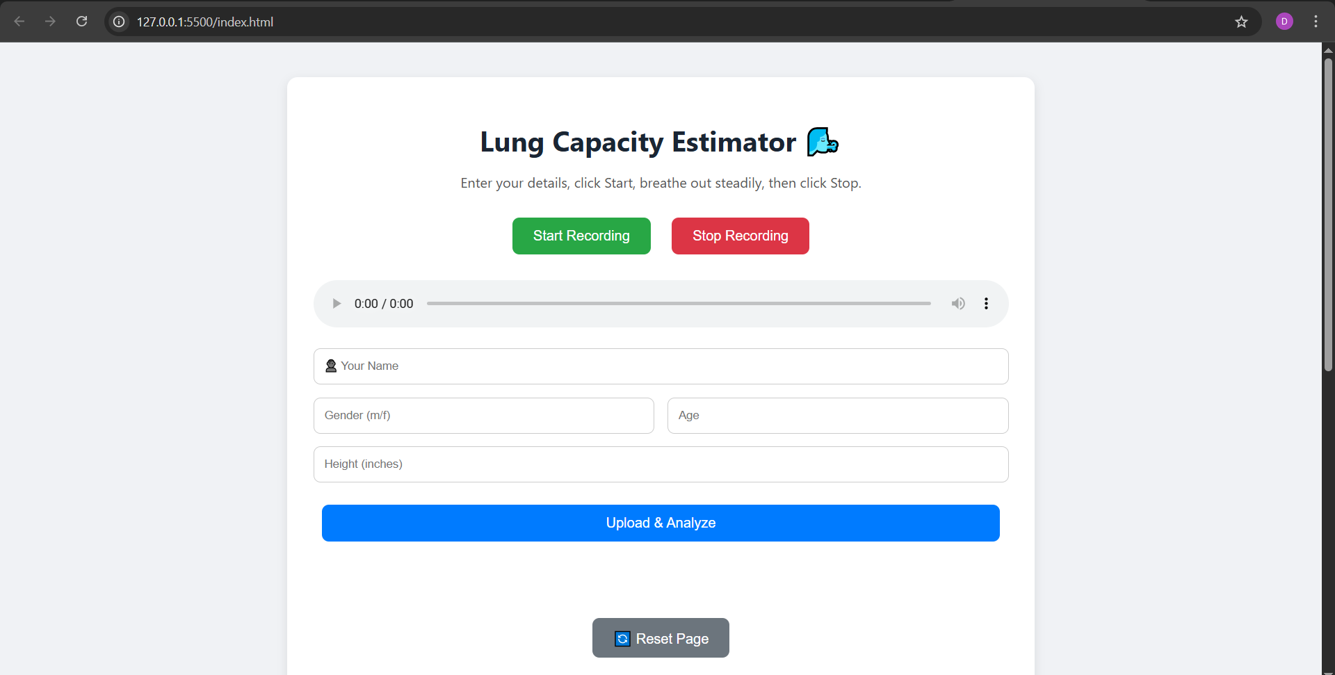 Web-Based Lung Capacity Estimation Project